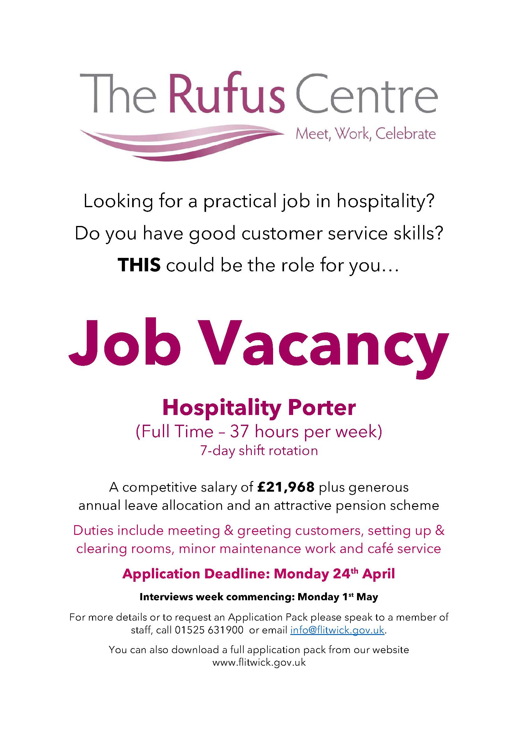 Hospitality Porter Vacancy The Rufus Centre