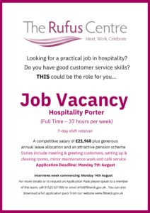 poster advertising hospitality porter vacancy